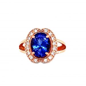 10x8 mm Blue Tanzanite- Rose Gold On Silver Ring- Size 7 abc-stones-co-ltd.myshopify.com [variant_title]